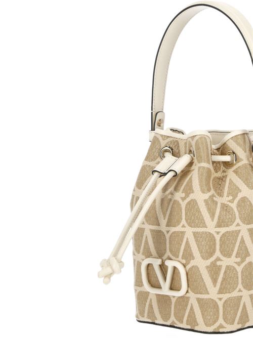 Borsa secchiello in rafia bianco avorio/beige/pelle Valentino Garavani | 4W2P0Z44QDHYT3